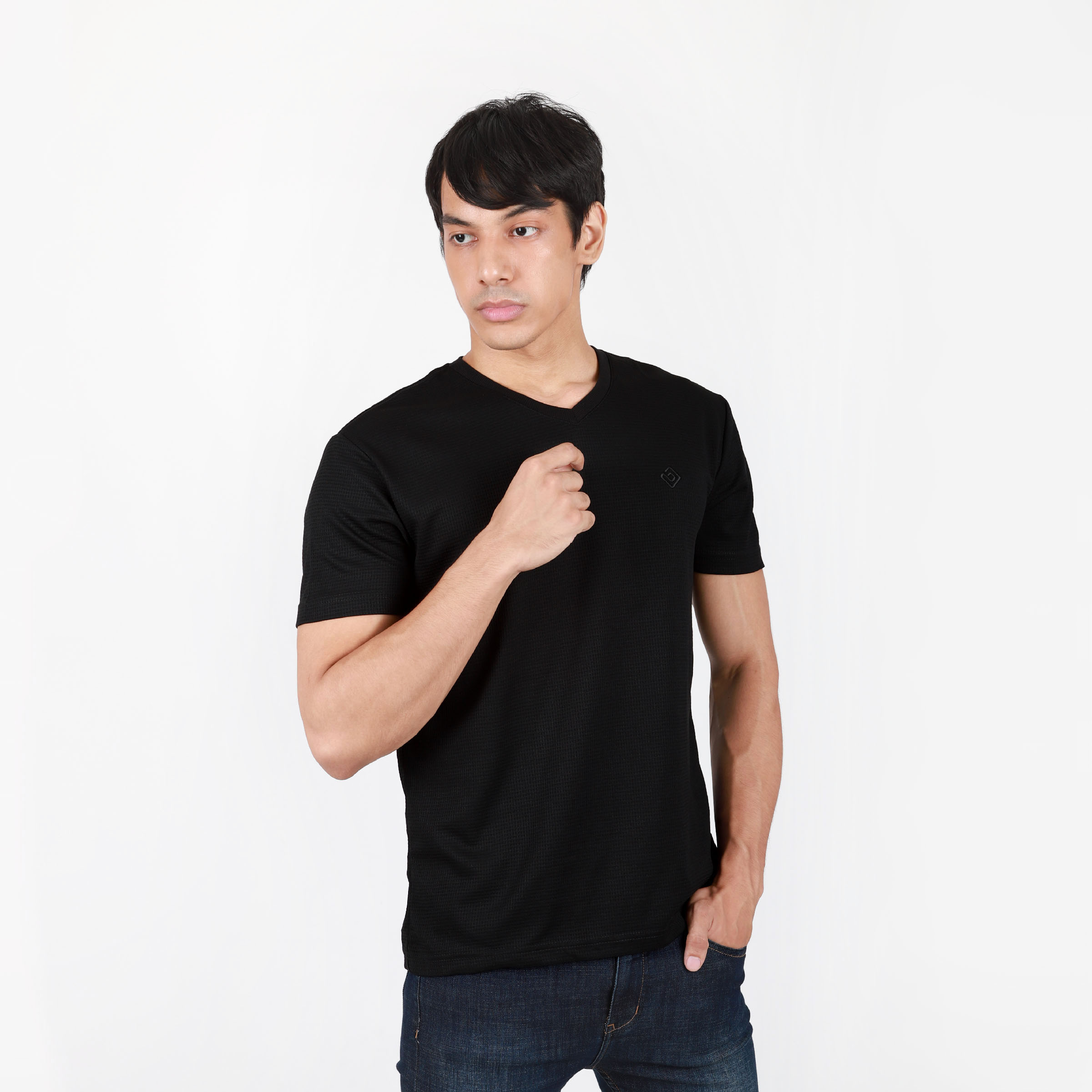MEN'S WAFFLE V-NECK T-SHIRT WITH EMBRO DETAIL (259) | BNY Jeans